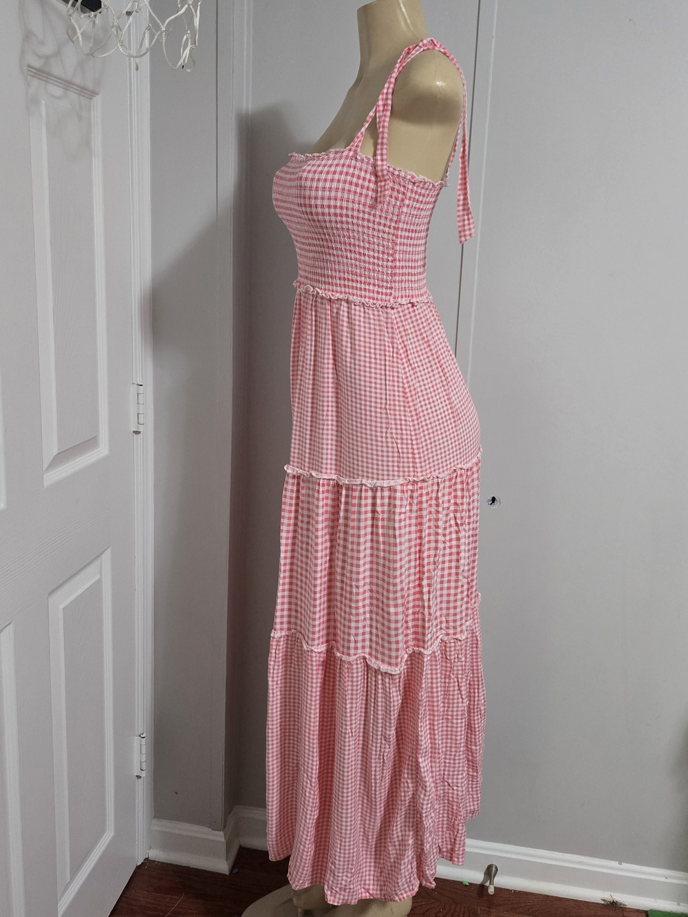 BeBop Pink Gingham Tiered Maxi Dress
